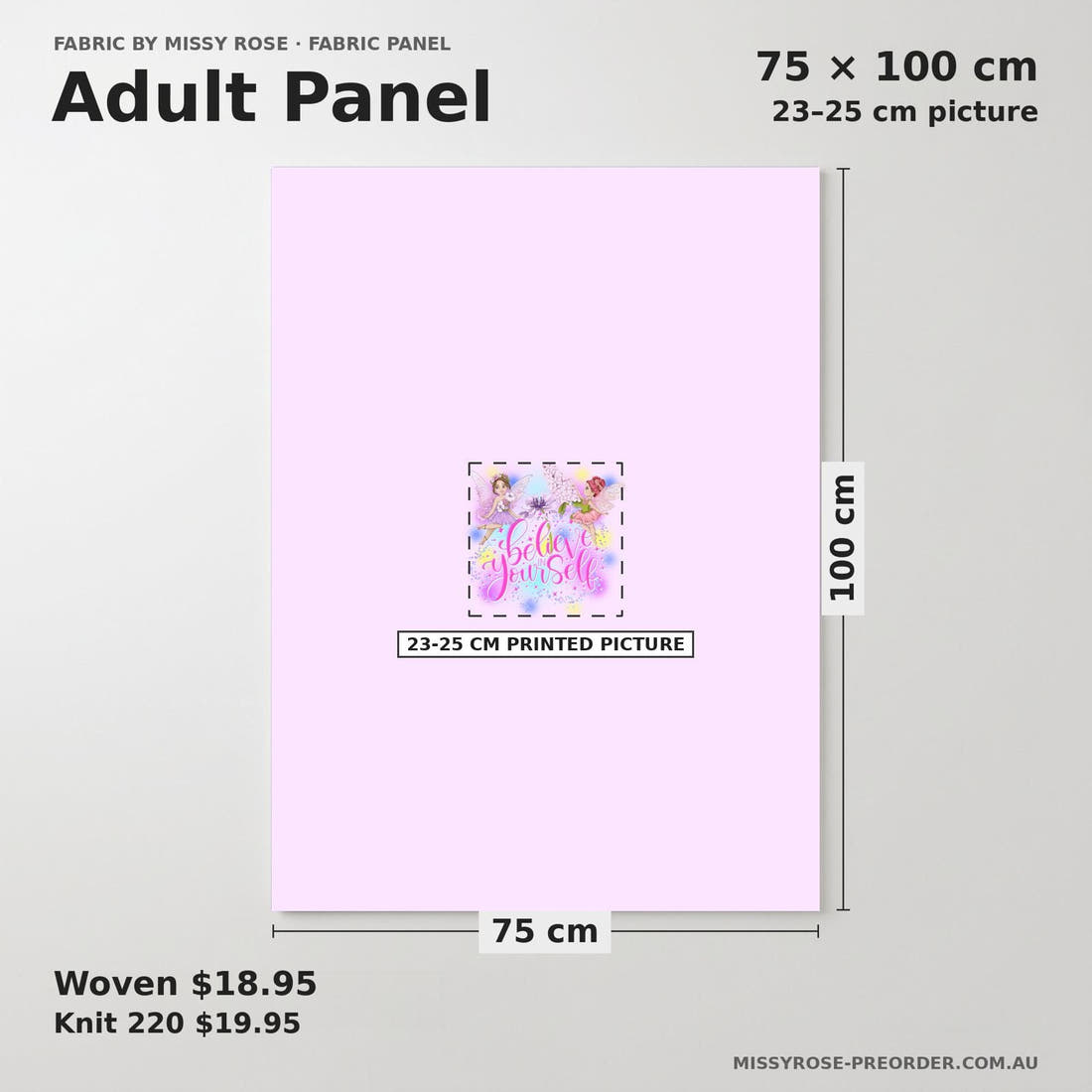 Design 635 Colourful Fairy Panel adult panel sizing – 23–25 cm printed picture on 75 × 100 cm fabric | Fabric by Missy Rose