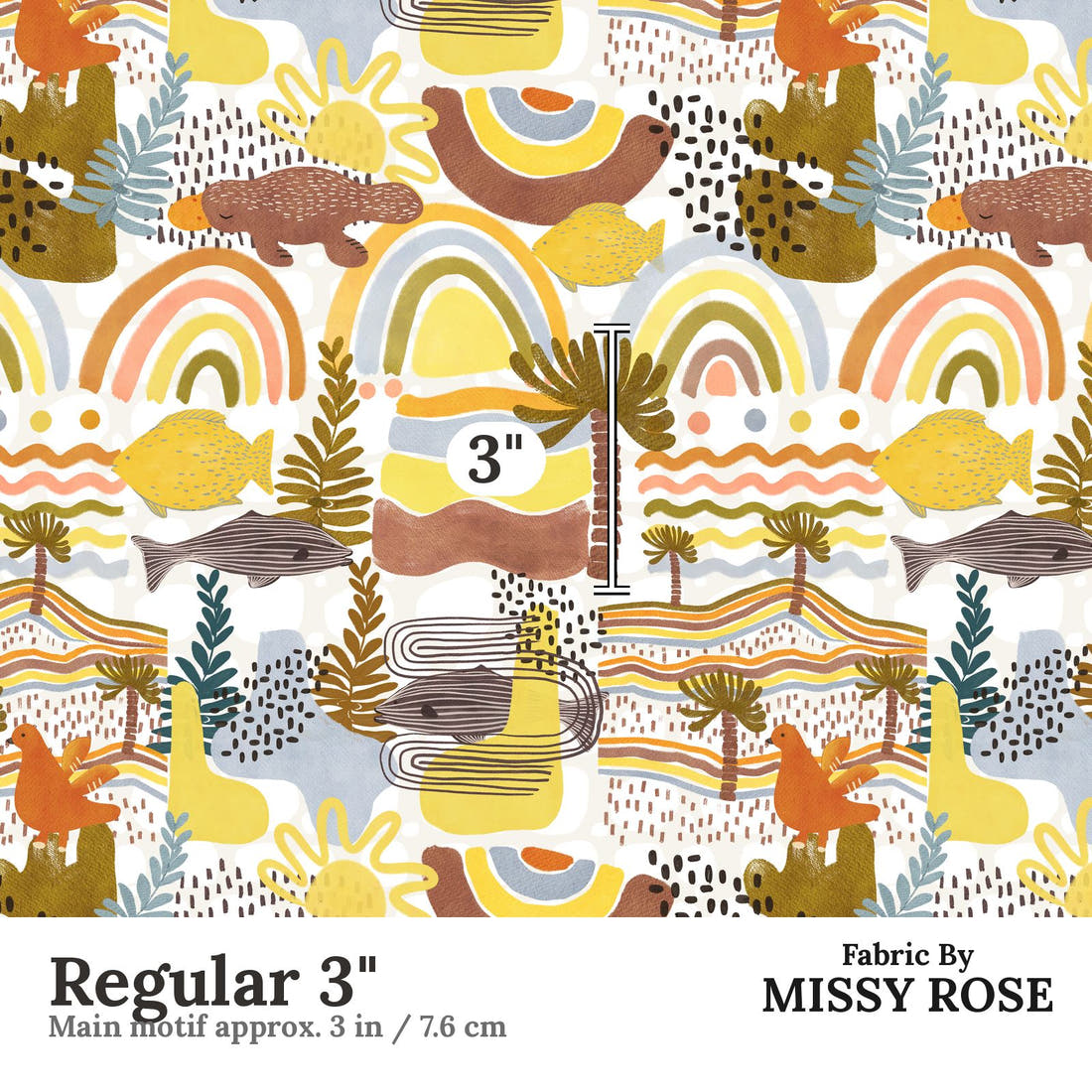 Design 636 Boho Australian Fabric Regular 3" - print scale | Fabric by Missy Rose