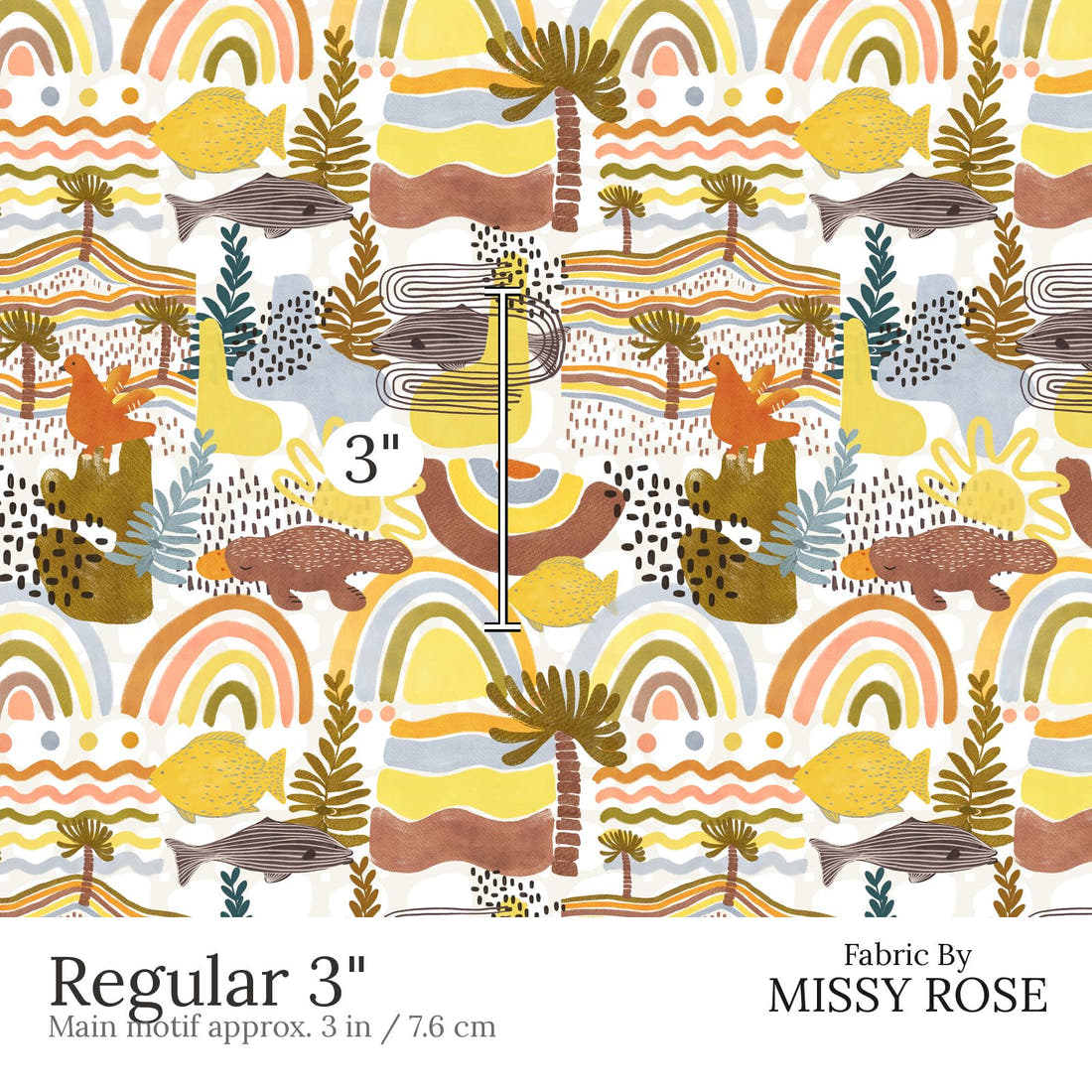 Design 636 Boho Australian Fabric Regular 3 inch print scale guide | Fabric by Missy Rose