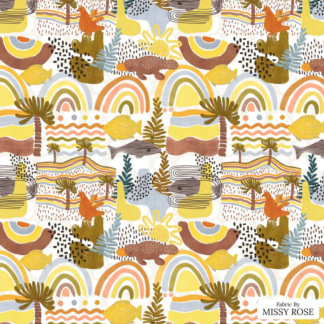Design 636 Boho Australian Fabric - flat view of the print, zoom in for detail | Fabric by Missy Rose