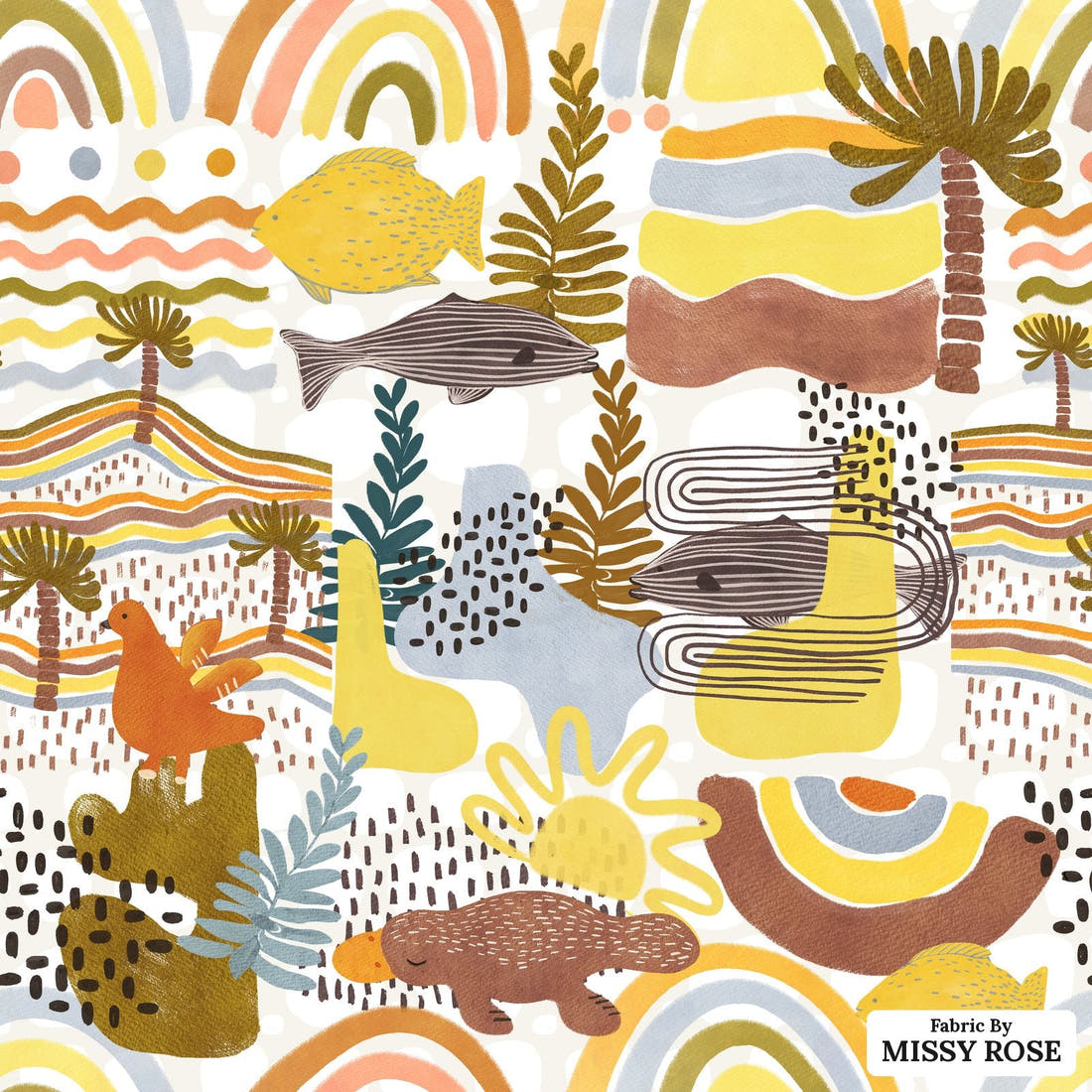 Design 636 Boho Australian Fabric - flat view of the print, zoom in for detail | Fabric by Missy Rose