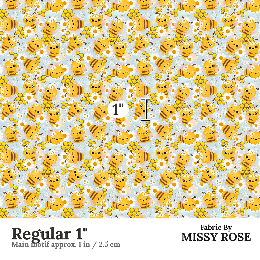 Design 637 Cute Honey Bee Fabric Regular 1" - print scale | Fabric by Missy Rose