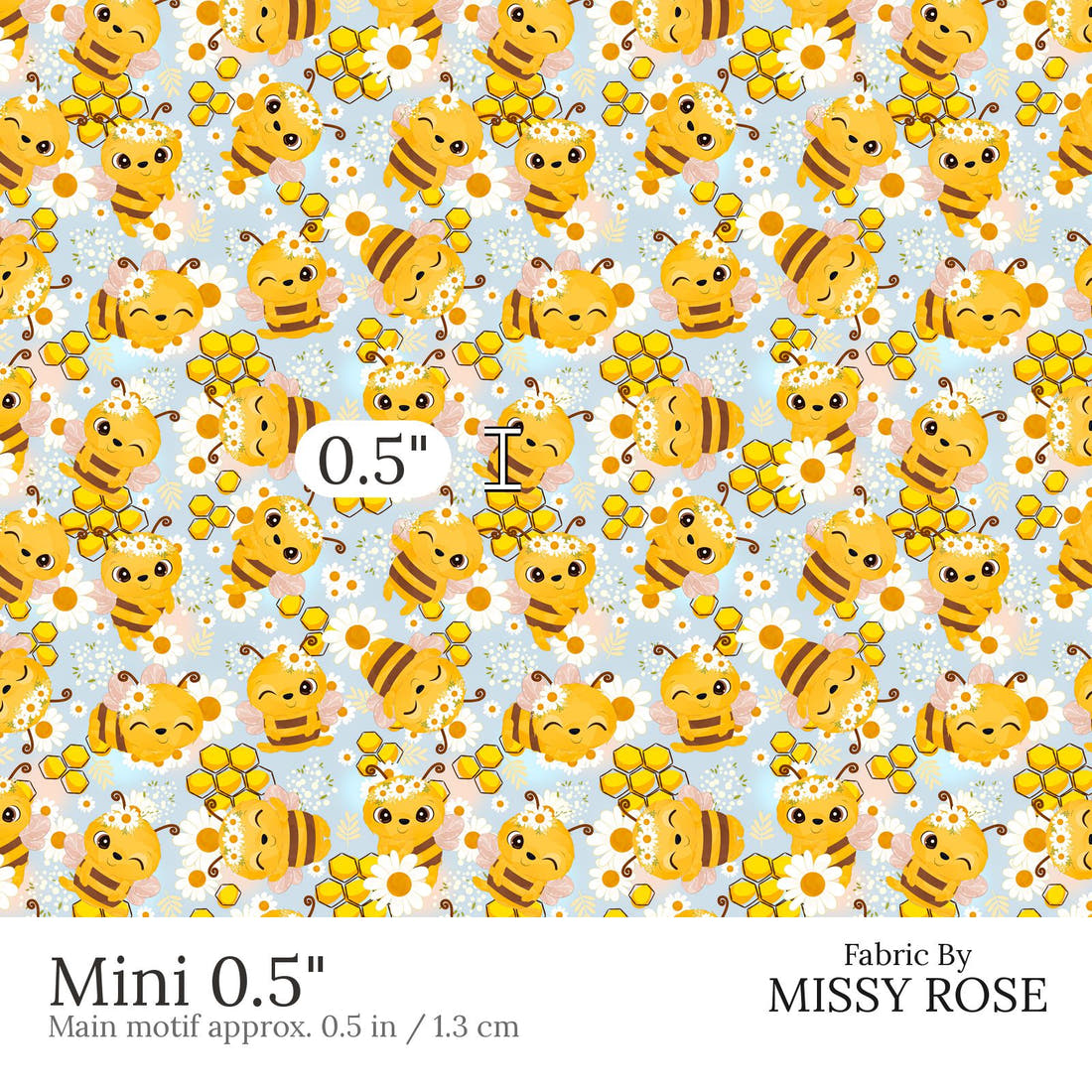 Design 637 Cute Honey Bee Fabric Mini 0.5 inch print scale guide | Fabric by Missy Rose