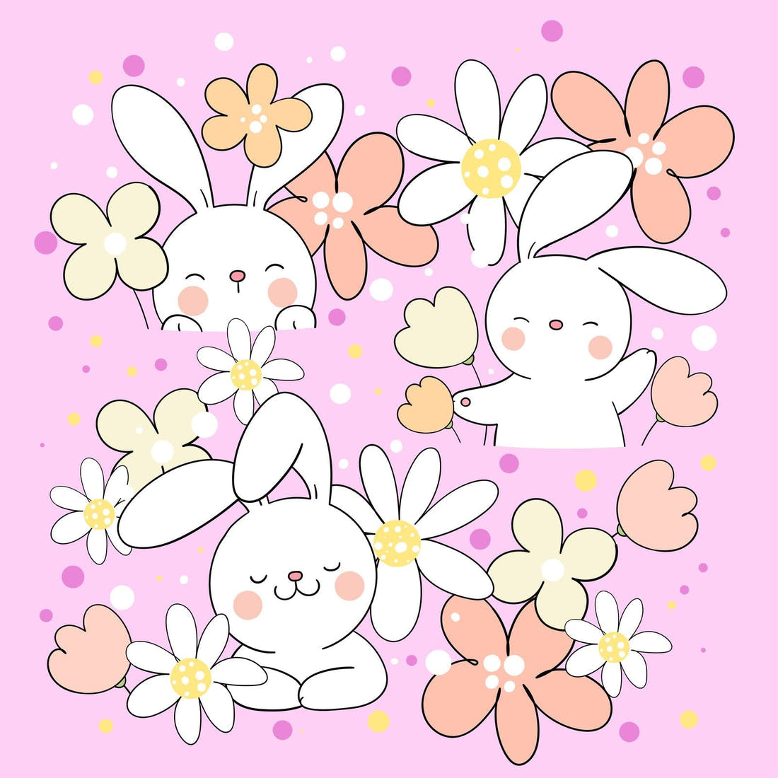 Design 638 Pink Bunny Panel – full artwork close-up of the printed picture | Fabric by Missy Rose
