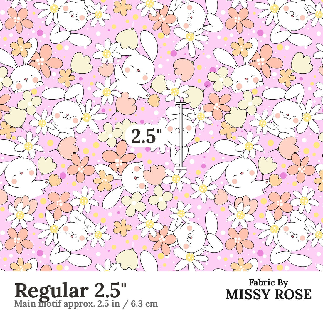 Design 638 Pink Bunny Fabric Regular 2.5" - print scale | Fabric by Missy Rose