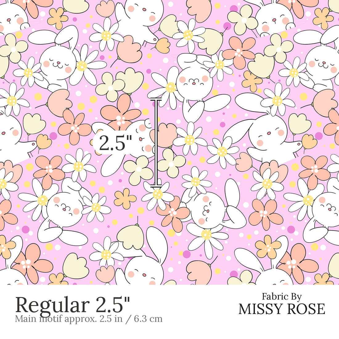 Design 638 Pink Bunny Fabric Regular 2.5 inch print scale guide | Fabric by Missy Rose