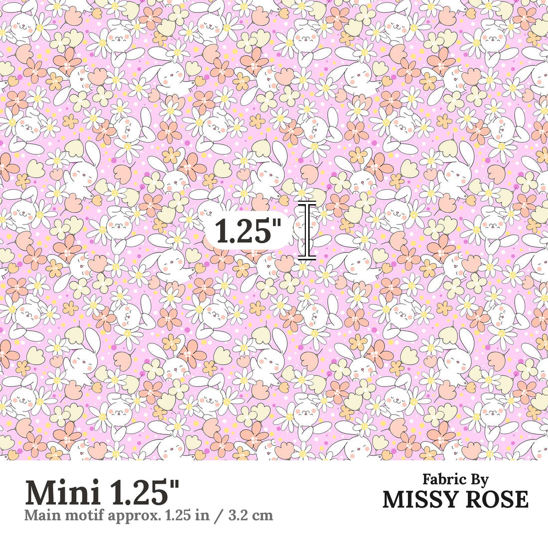 Design 638 Pink Bunny Fabric Mini 1.25" - print scale | Fabric by Missy Rose