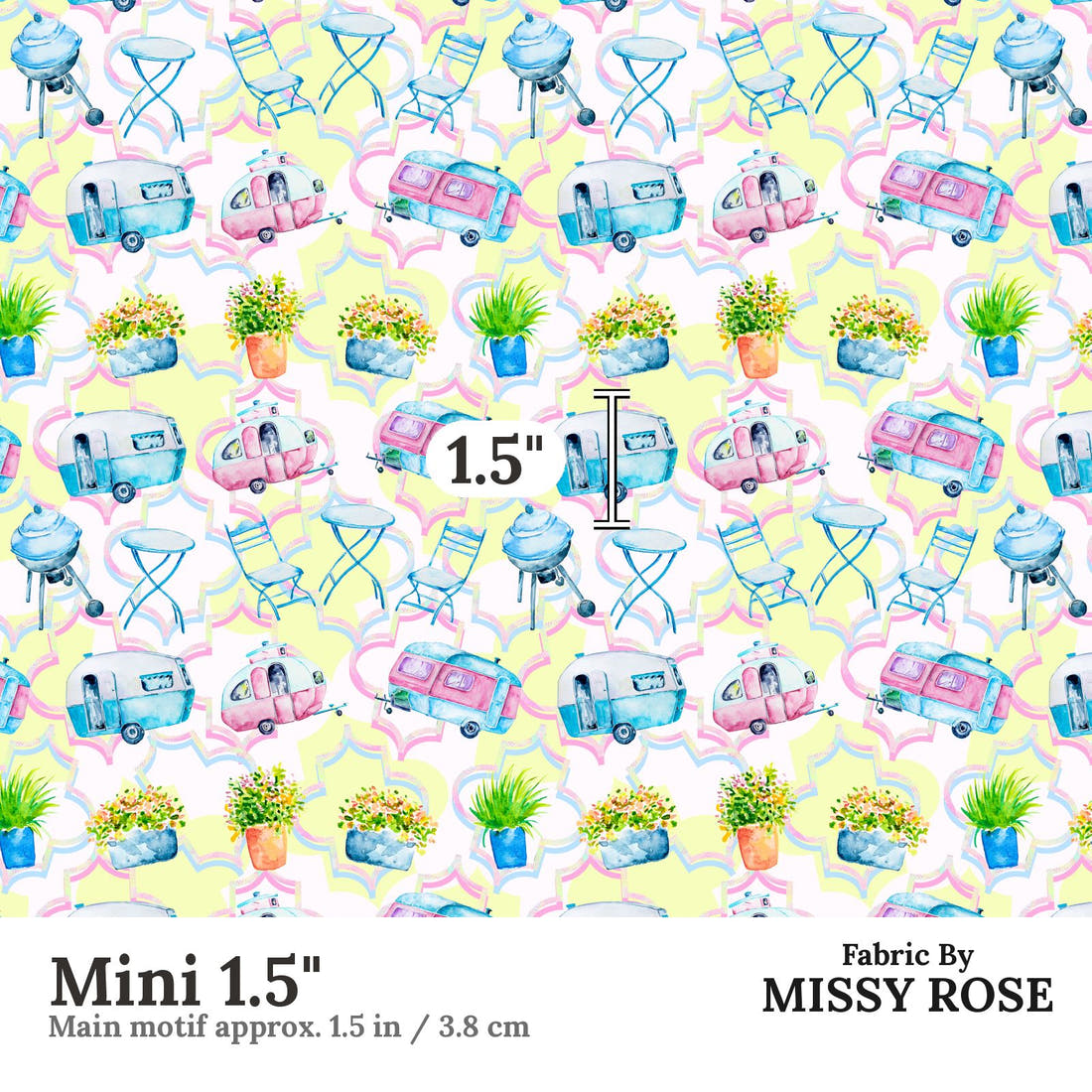 Design 639 Caravan Fabric Mini 1.5" - print scale | Fabric by Missy Rose