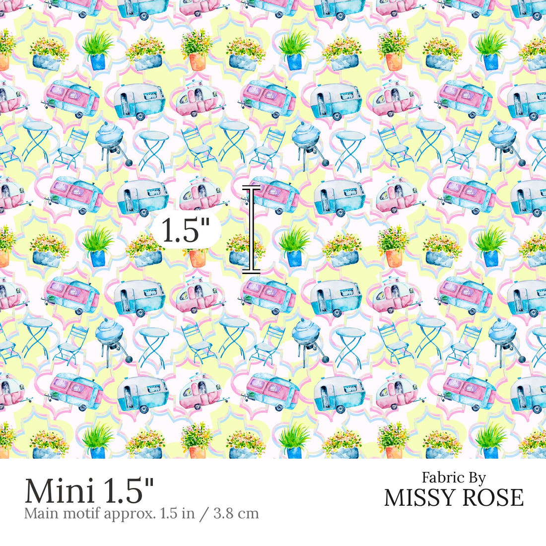 Design 639 Caravan Fabric Mini 1.5 inch print scale guide | Fabric by Missy Rose