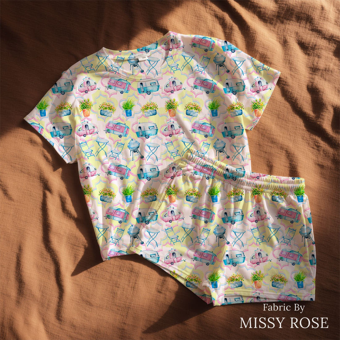 Design 639 Caravan Fabric sewn into a lounge set – see how the print looks made up | Fabric by Missy Rose