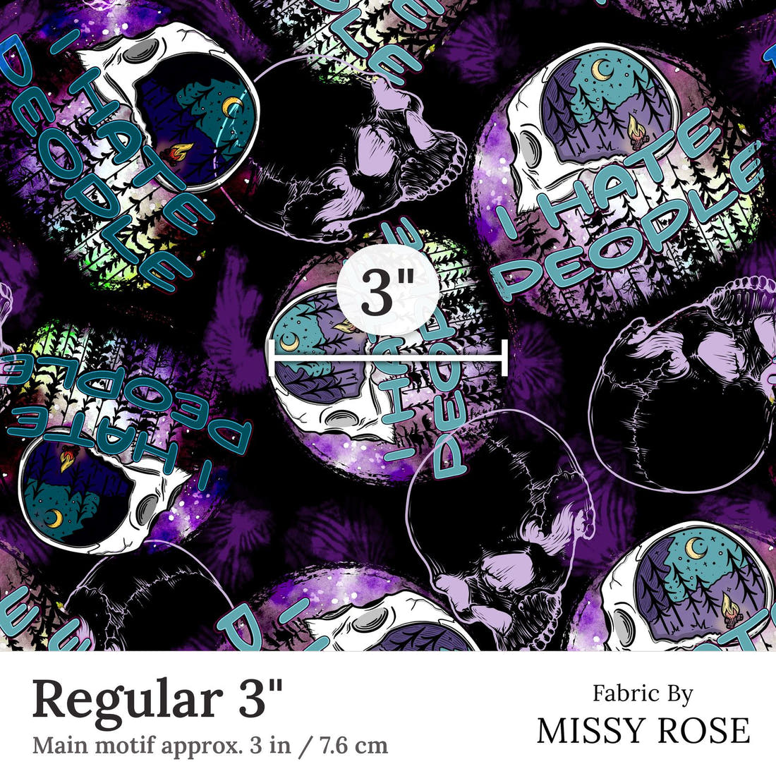 Design 64 Hate People Fabric Regular 3 inch print scale guide | Fabric by Missy Rose