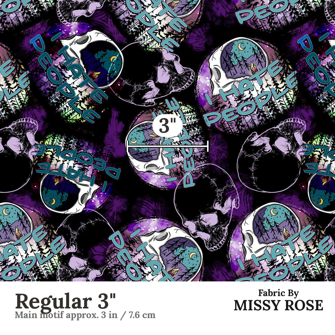 Design 64 Hate People Fabric Regular 3" - print scale | Fabric by Missy Rose