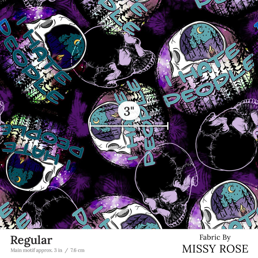 Design 64 Hate People Fabric Regular 3 inch print scale guide | Fabric by Missy Rose