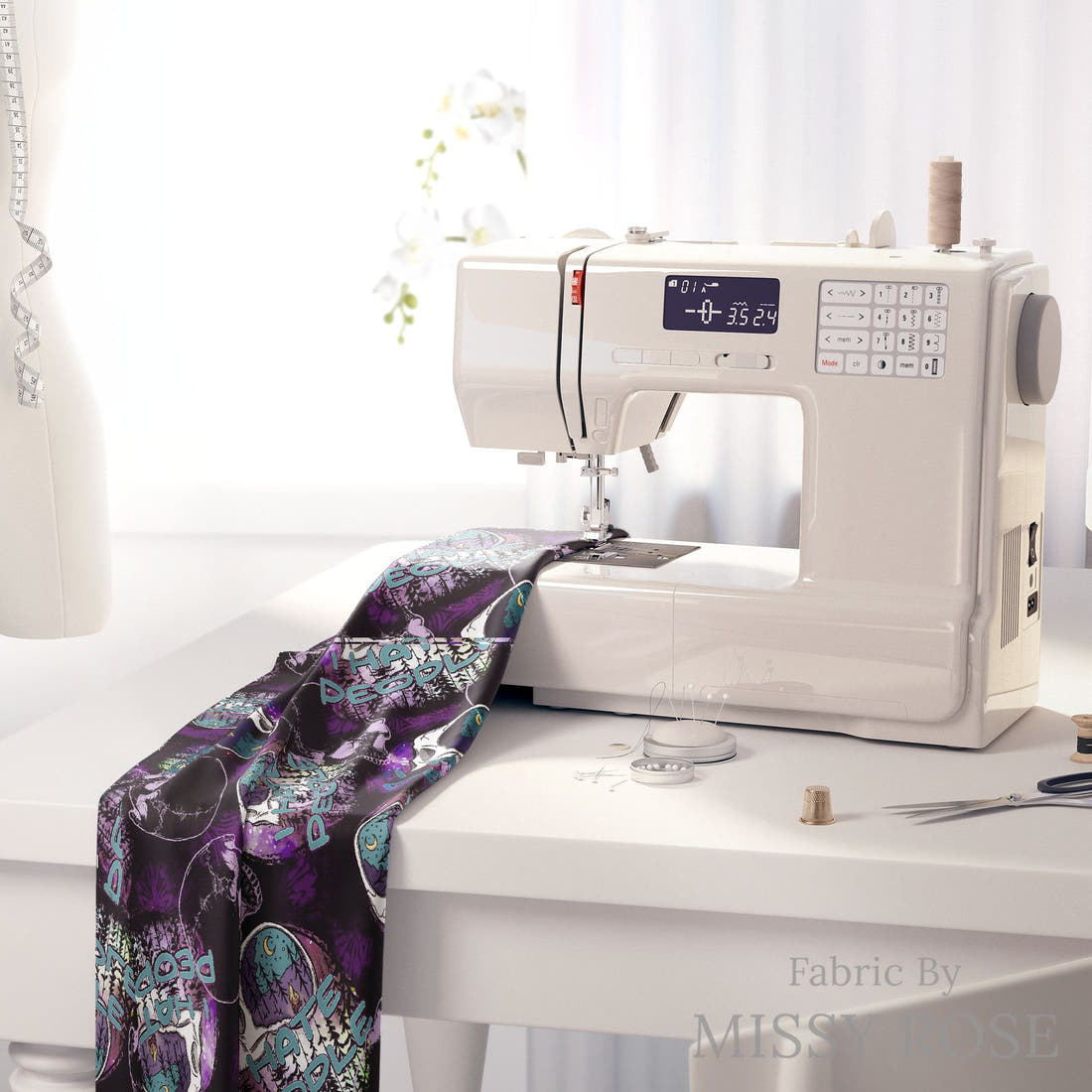 Design 64 Hate People Fabric on a sewing machine – premium fabric for sewing projects | Fabric by Missy Rose