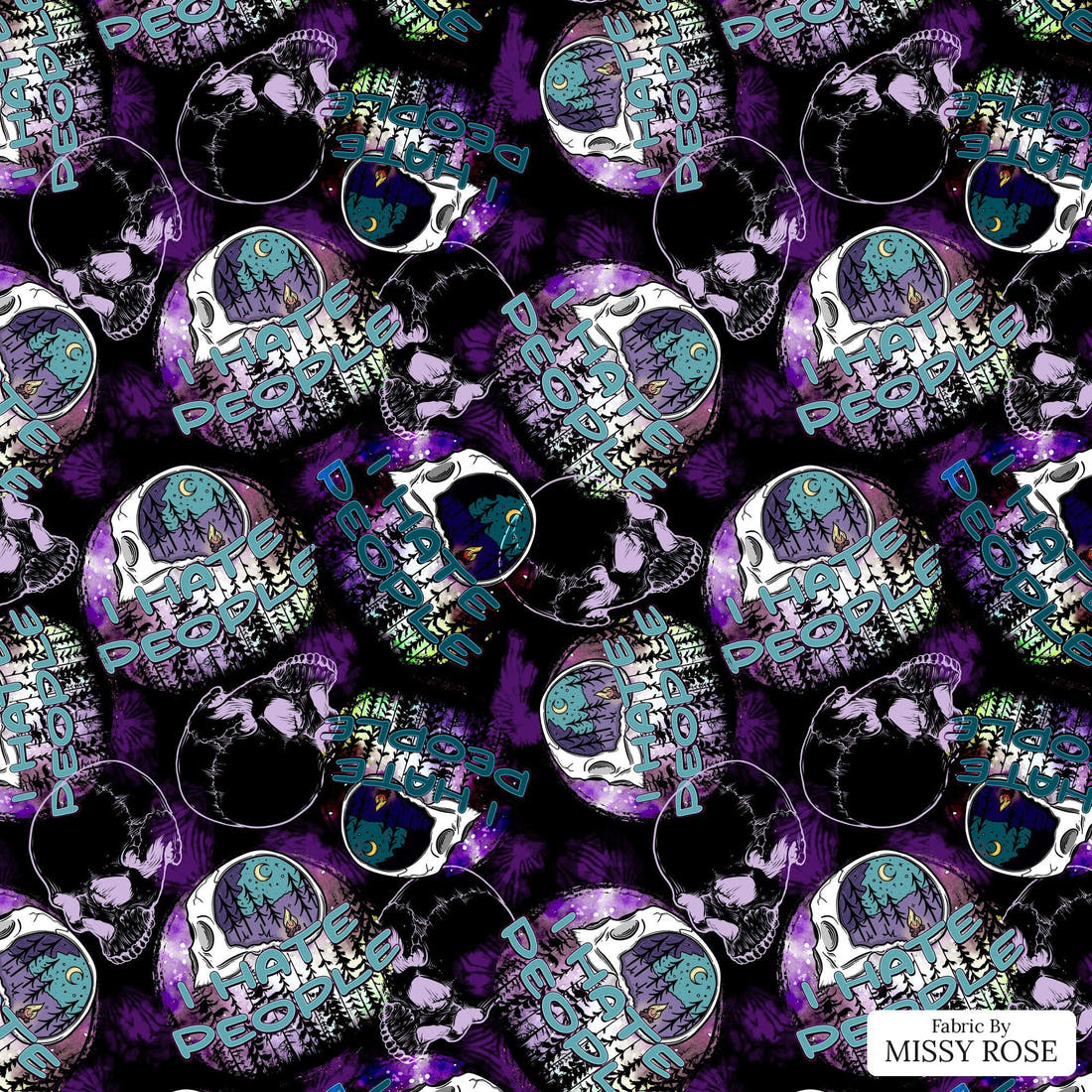 Design 64 Hate People Fabric - flat view of the print, zoom in for detail | Fabric by Missy Rose