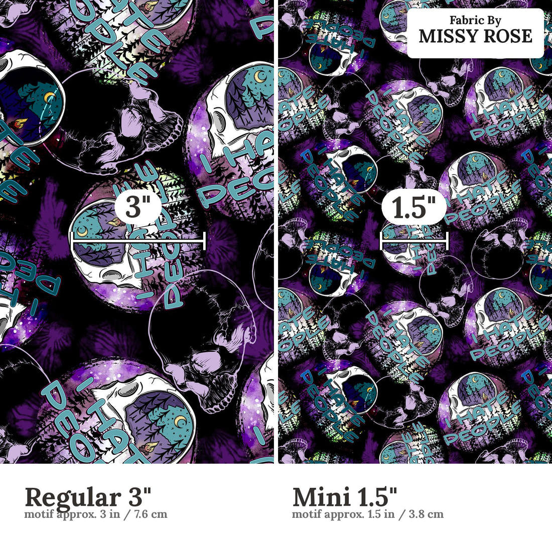 Design 64 Hate People Fabric size comparison - print scale | Fabric by Missy Rose