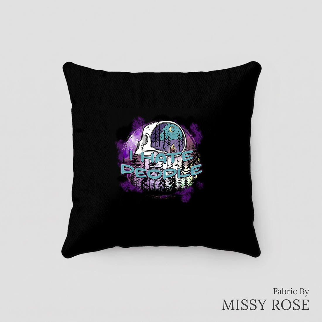 Design 64 Hate People Panel sewn into a cushion – see how the panel looks made up | Fabric by Missy Rose