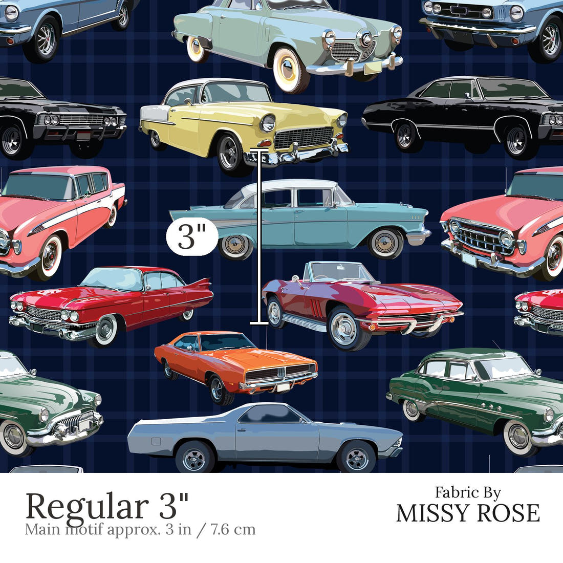 Design 640 Classic Car Fabric Regular 3 inch print scale guide | Fabric by Missy Rose