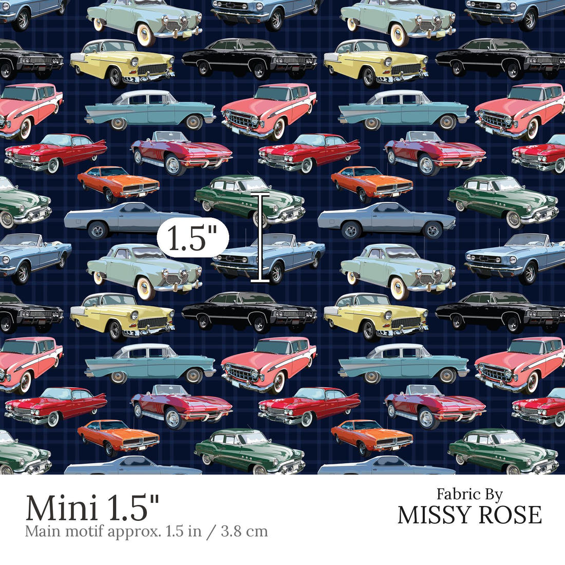 Design 640 Classic Car Fabric Mini 1.5 inch print scale guide | Fabric by Missy Rose