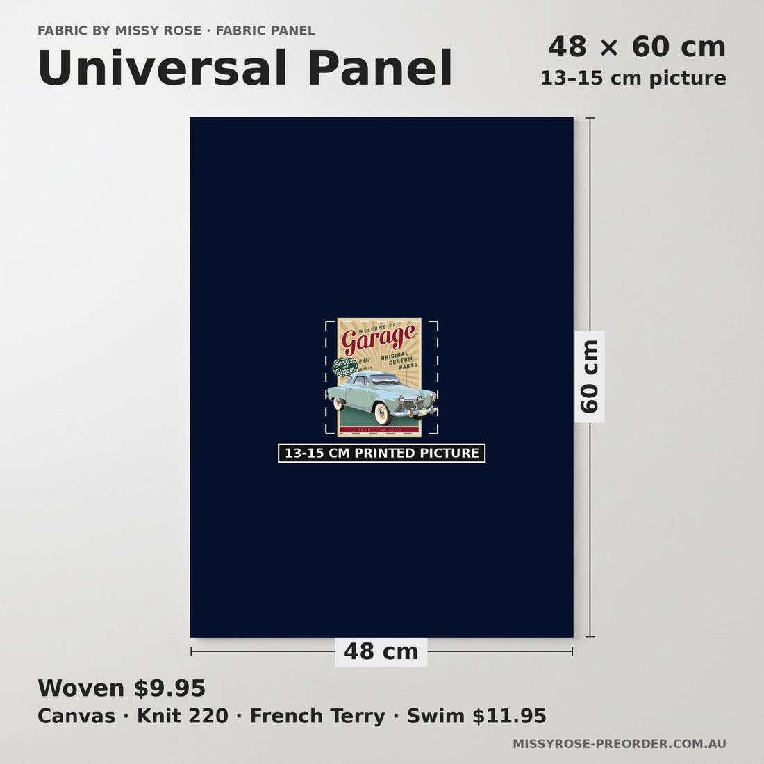 Design 640 Classic Car Panel universal panel sizing – 13–15 cm printed picture on 48 × 60 cm fabric | Fabric by Missy Rose