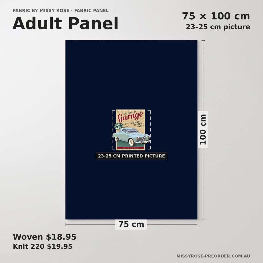 Design 640 Classic Car Panel adult panel sizing – 23–25 cm printed picture on 75 × 100 cm fabric | Fabric by Missy Rose