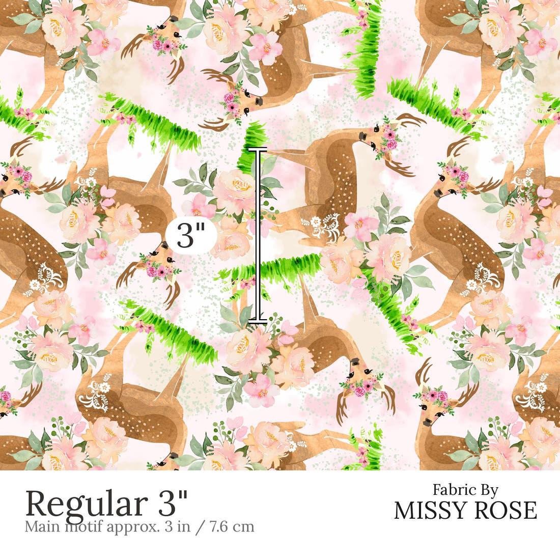 Design 641 Pretty Deer Fabric Regular 3 inch print scale guide | Fabric by Missy Rose