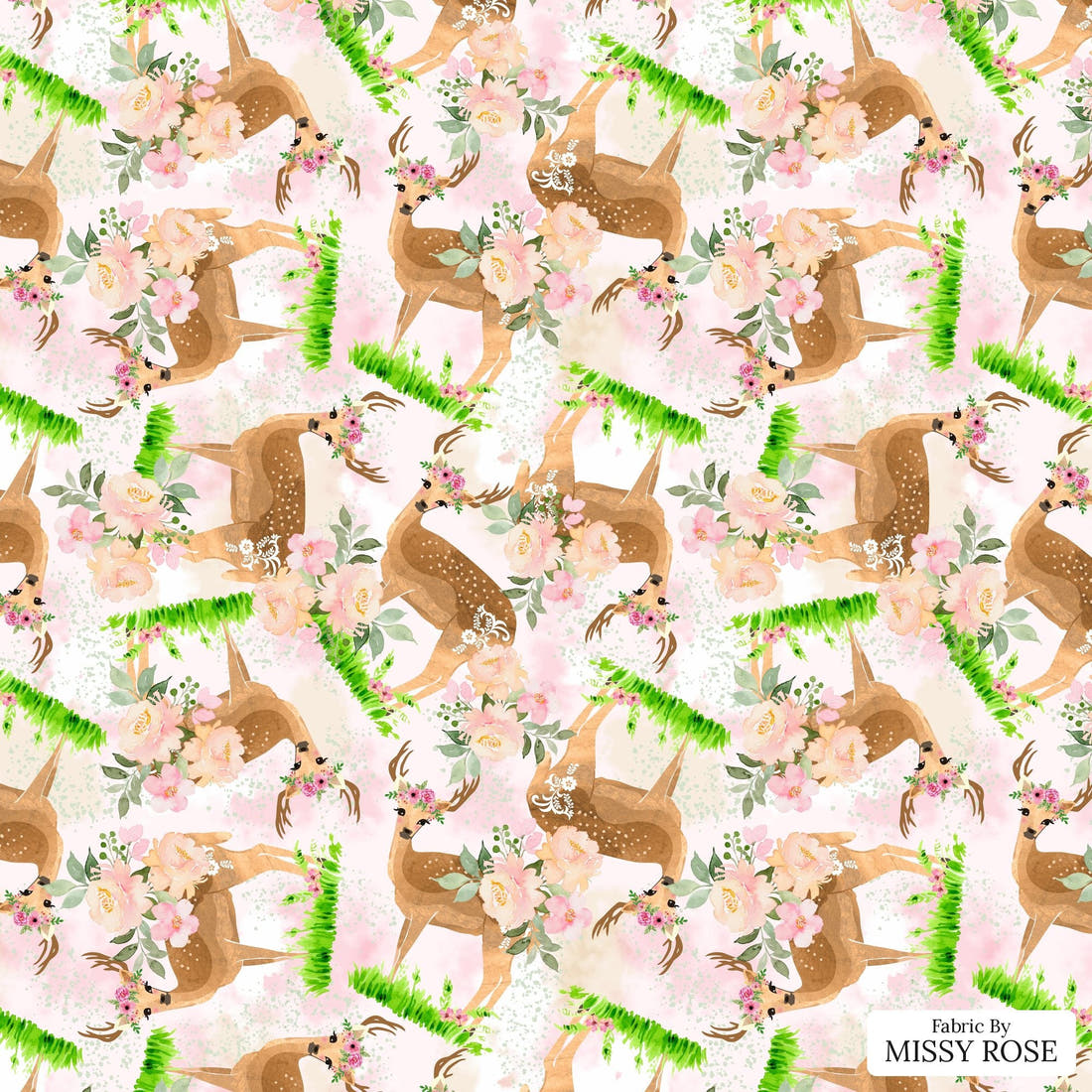 Design 641 Pretty Deer Fabric - flat view of the print, zoom in for detail | Fabric by Missy Rose