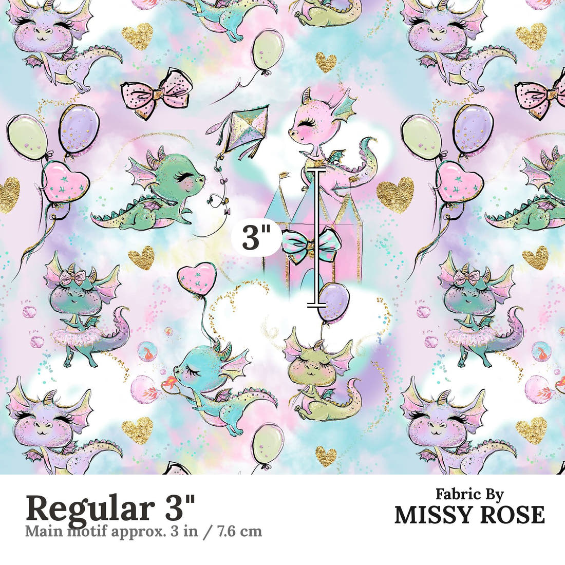 Design 642 Cute Purple Dragons Fabric Regular 3" - print scale | Fabric by Missy Rose