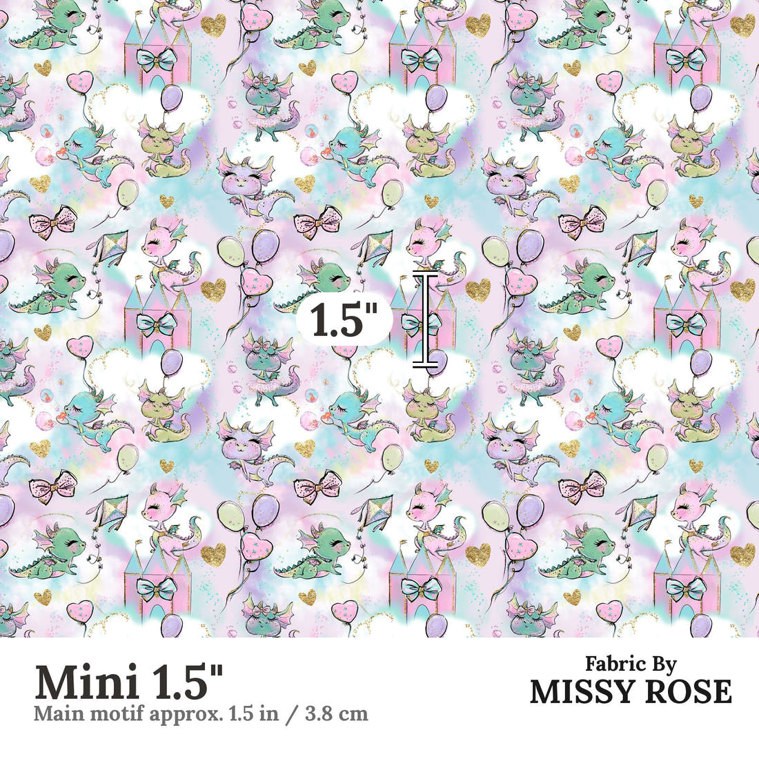 Design 642 Cute Purple Dragons Fabric Mini 1.5" - print scale | Fabric by Missy Rose