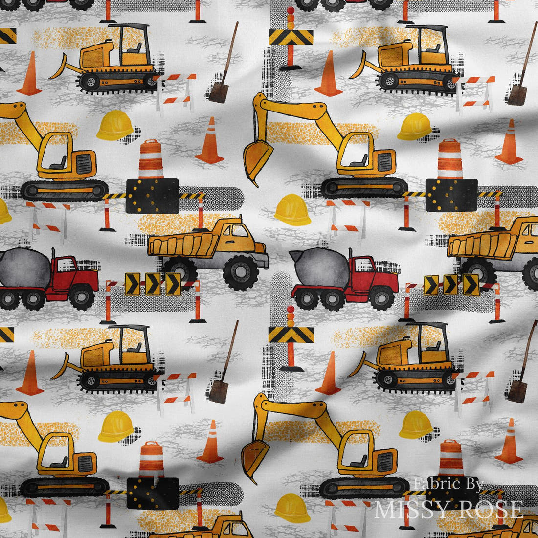 Design 643 Construction Fabric draped fabric mockup – custom printed fabric by the metre | Fabric by Missy Rose