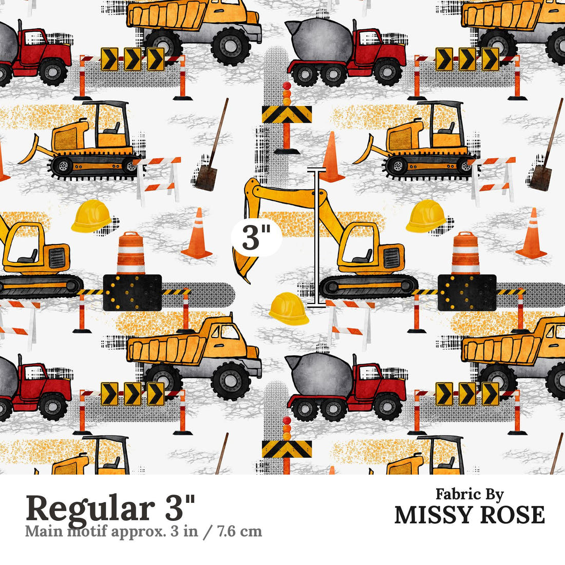 Design 643 Construction Fabric Regular 3" - print scale | Fabric by Missy Rose