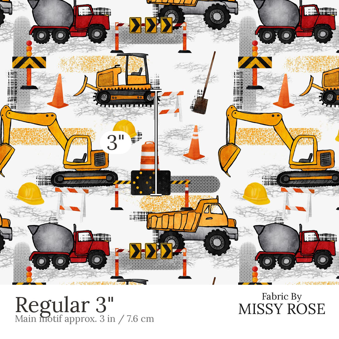 Design 643 Construction Fabric Regular 3 inch print scale guide | Fabric by Missy Rose