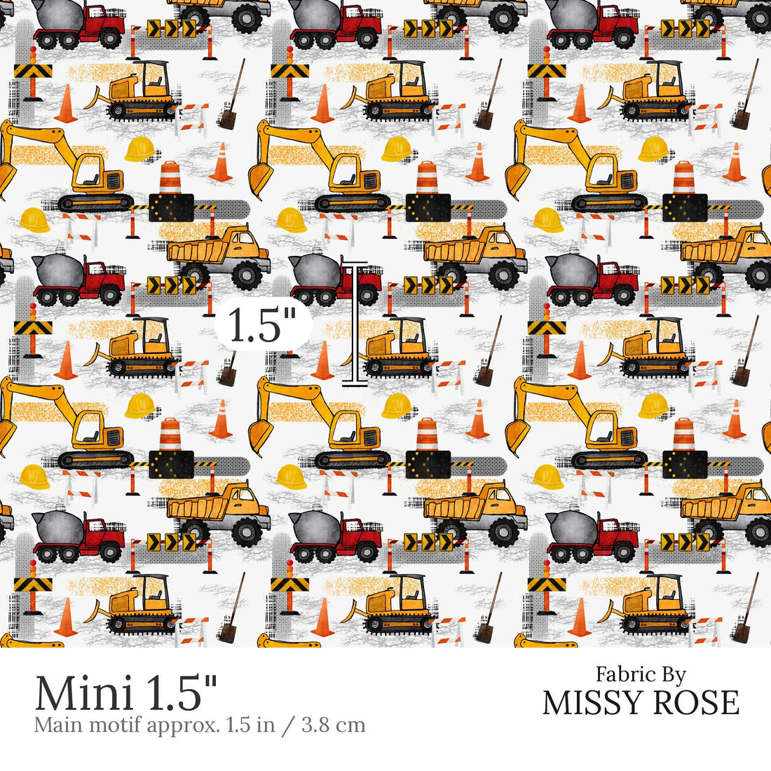 Design 643 Construction Fabric Mini 1.5 inch print scale guide | Fabric by Missy Rose