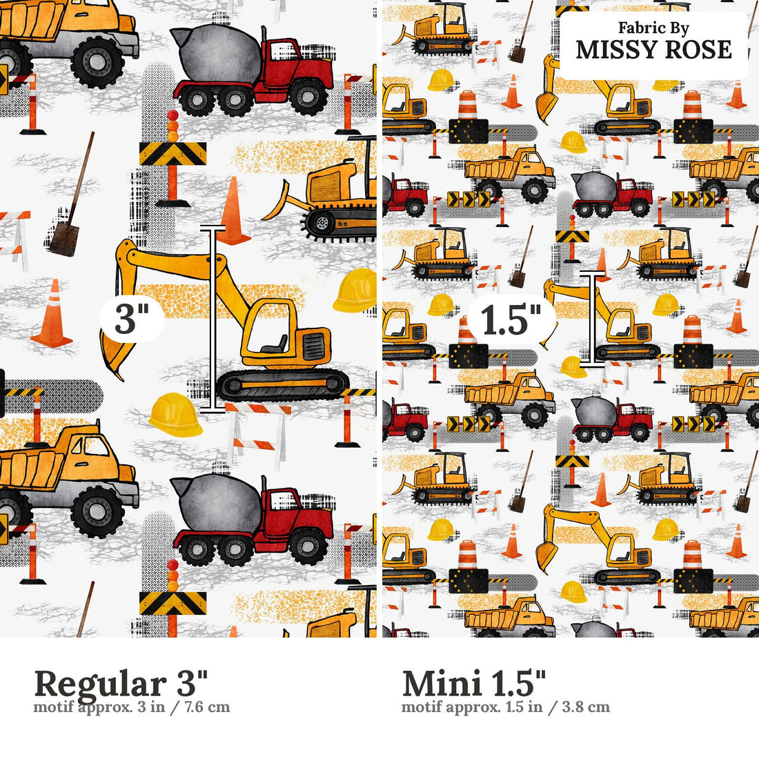 Design 643 Construction Fabric size comparison - print scale | Fabric by Missy Rose