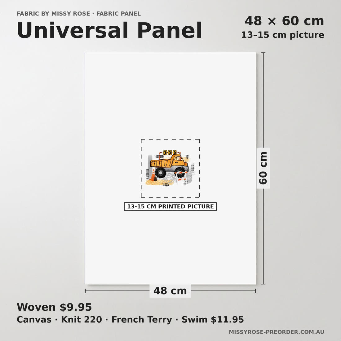 Design 643 Construction Panel universal panel sizing – 13–15 cm printed picture on 48 × 60 cm fabric | Fabric by Missy Rose