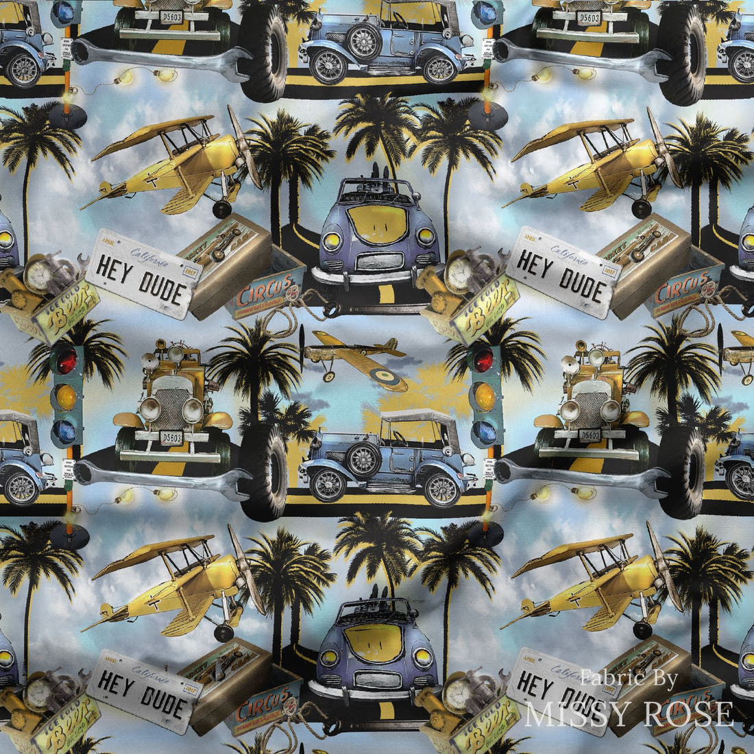 Design 644 Tropical Transport Fabric draped fabric mockup – custom printed fabric by the metre | Fabric by Missy Rose