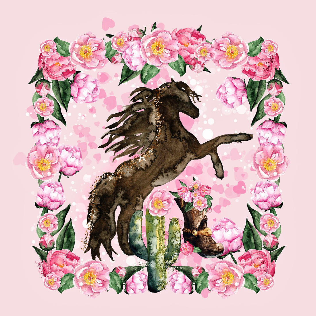 Design 645 Pink Horse Panel – full artwork close-up of the printed picture | Fabric by Missy Rose