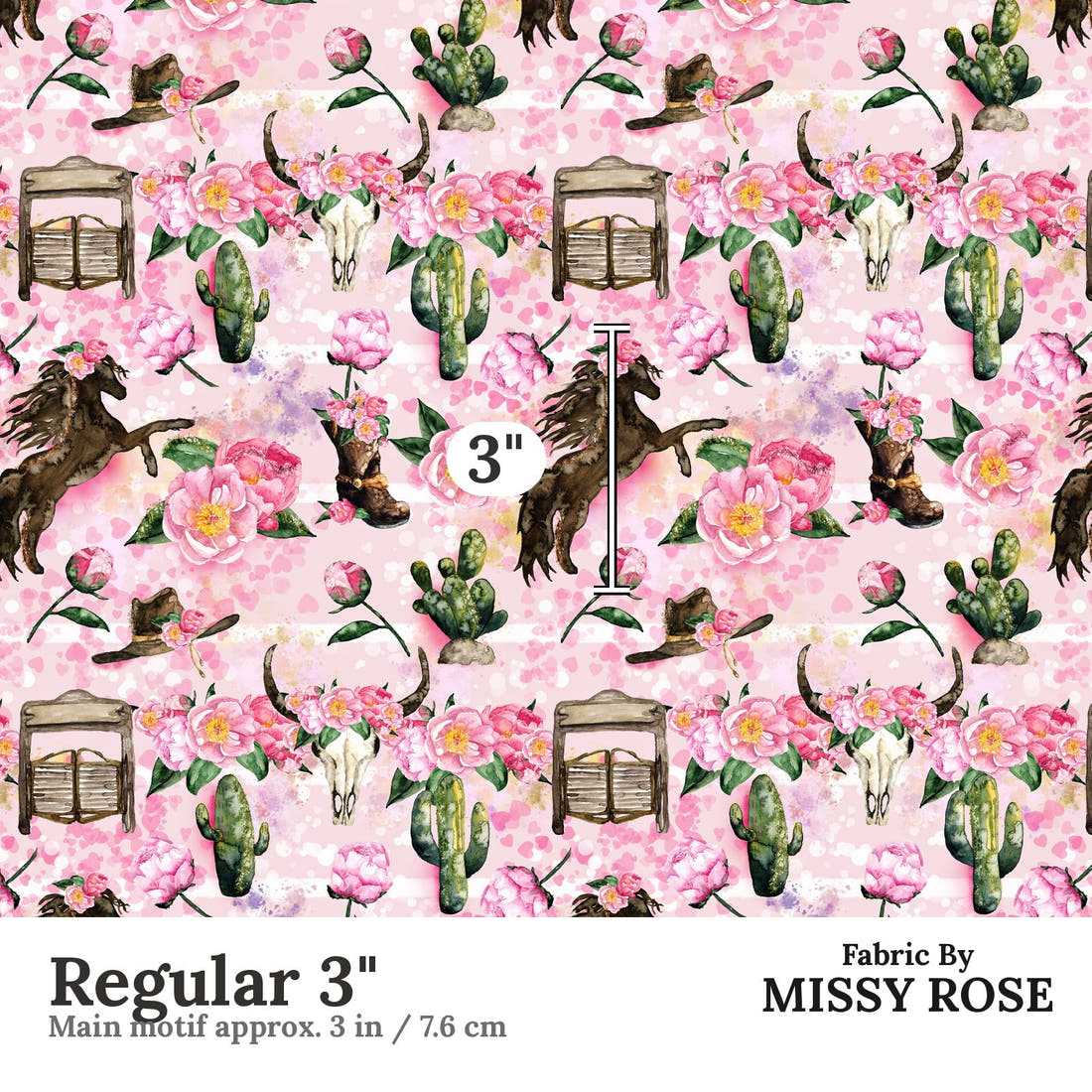 Design 645 Pink Horse Fabric Regular 3" - print scale | Fabric by Missy Rose