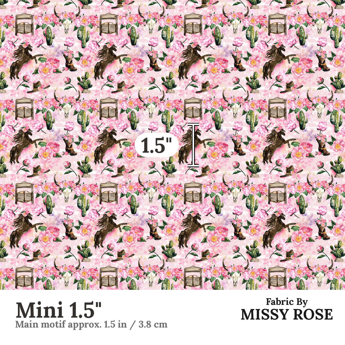 Design 645 Pink Horse Fabric Mini 1.5" - print scale | Fabric by Missy Rose