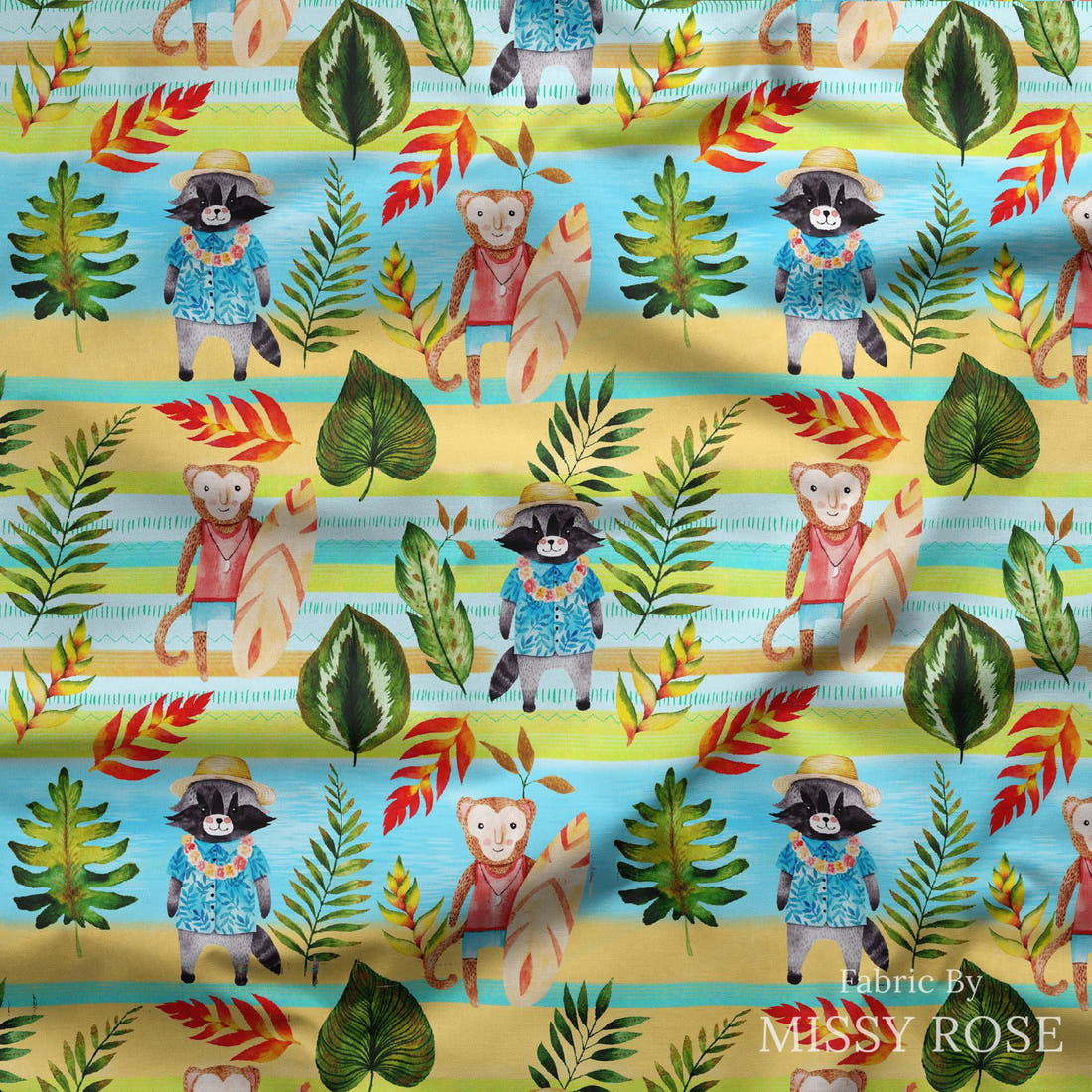Design 646 Tropical Animals Fabric draped fabric mockup – custom printed fabric by the metre | Fabric by Missy Rose