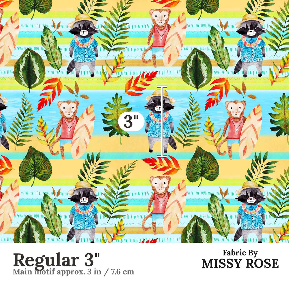 Design 646 Tropical Animals Fabric Regular 3" - print scale | Fabric by Missy Rose