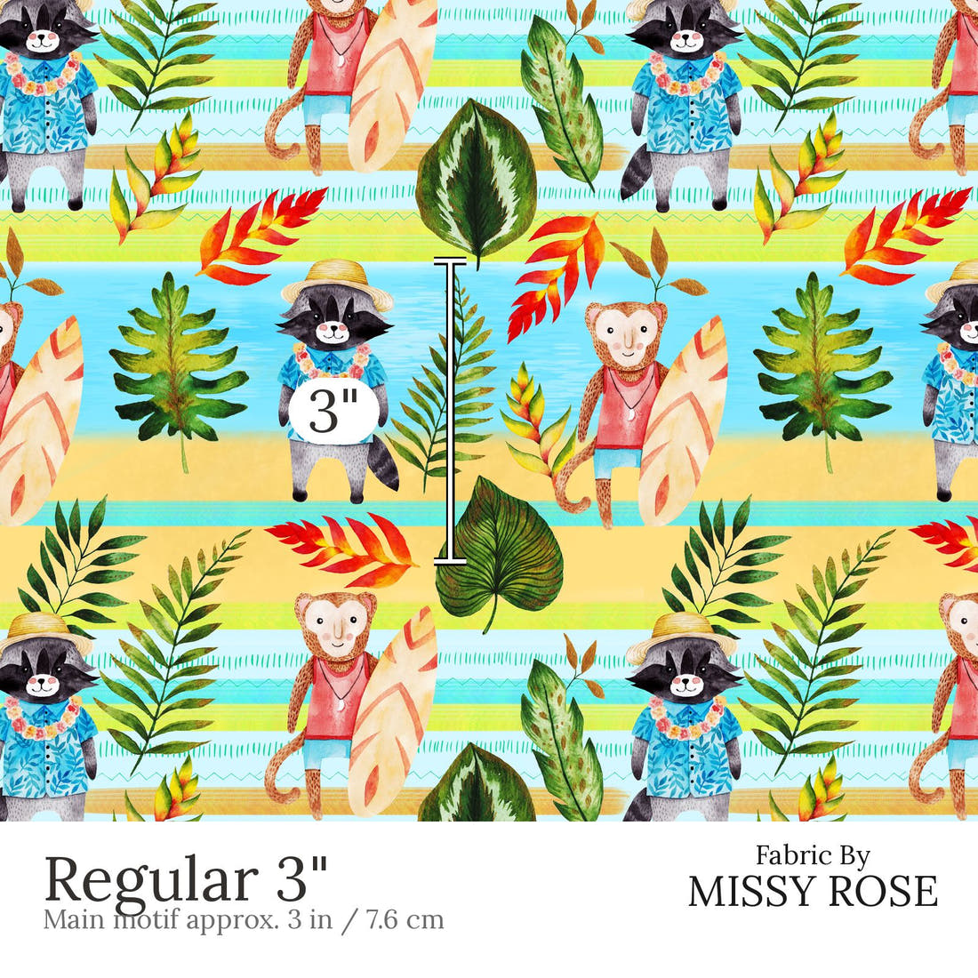 Design 646 Tropical Animals Fabric Regular 3 inch print scale guide | Fabric by Missy Rose