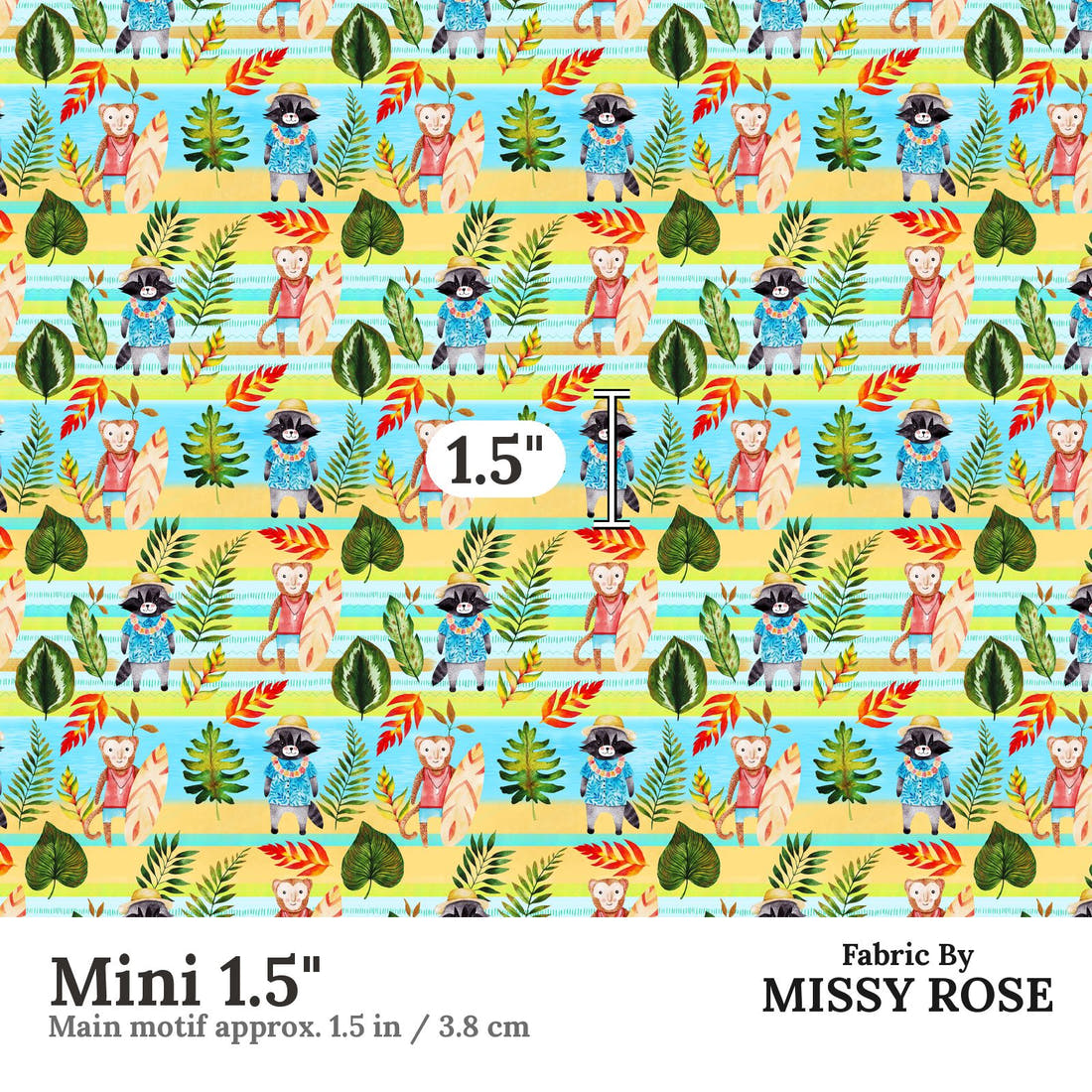 Design 646 Tropical Animals Fabric Mini 1.5" - print scale | Fabric by Missy Rose