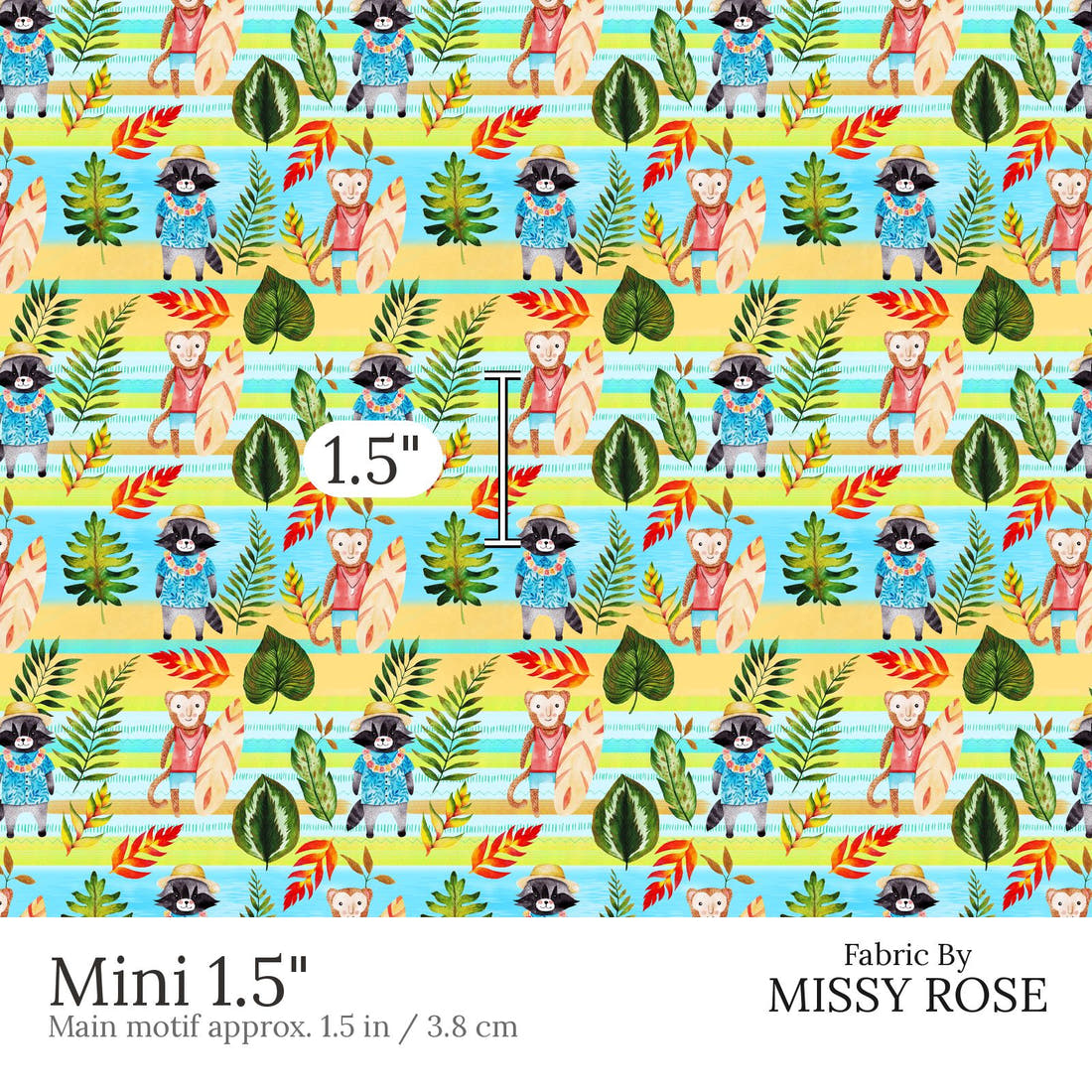 Design 646 Tropical Animals Fabric Mini 1.5 inch print scale guide | Fabric by Missy Rose
