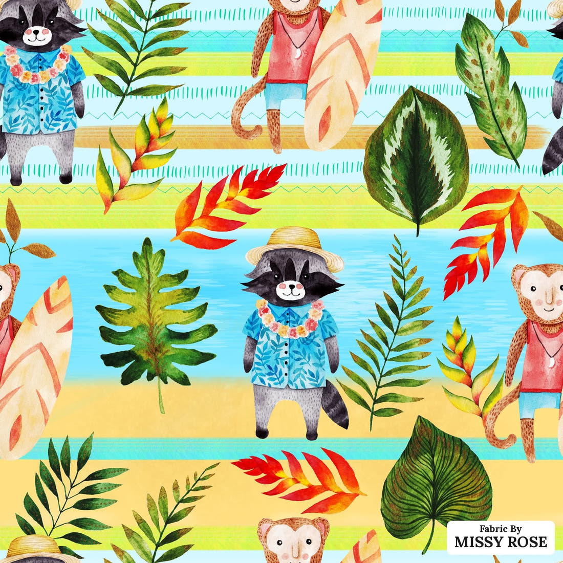 Design 646 Tropical Animals Fabric - flat view of the print, zoom in for detail | Fabric by Missy Rose