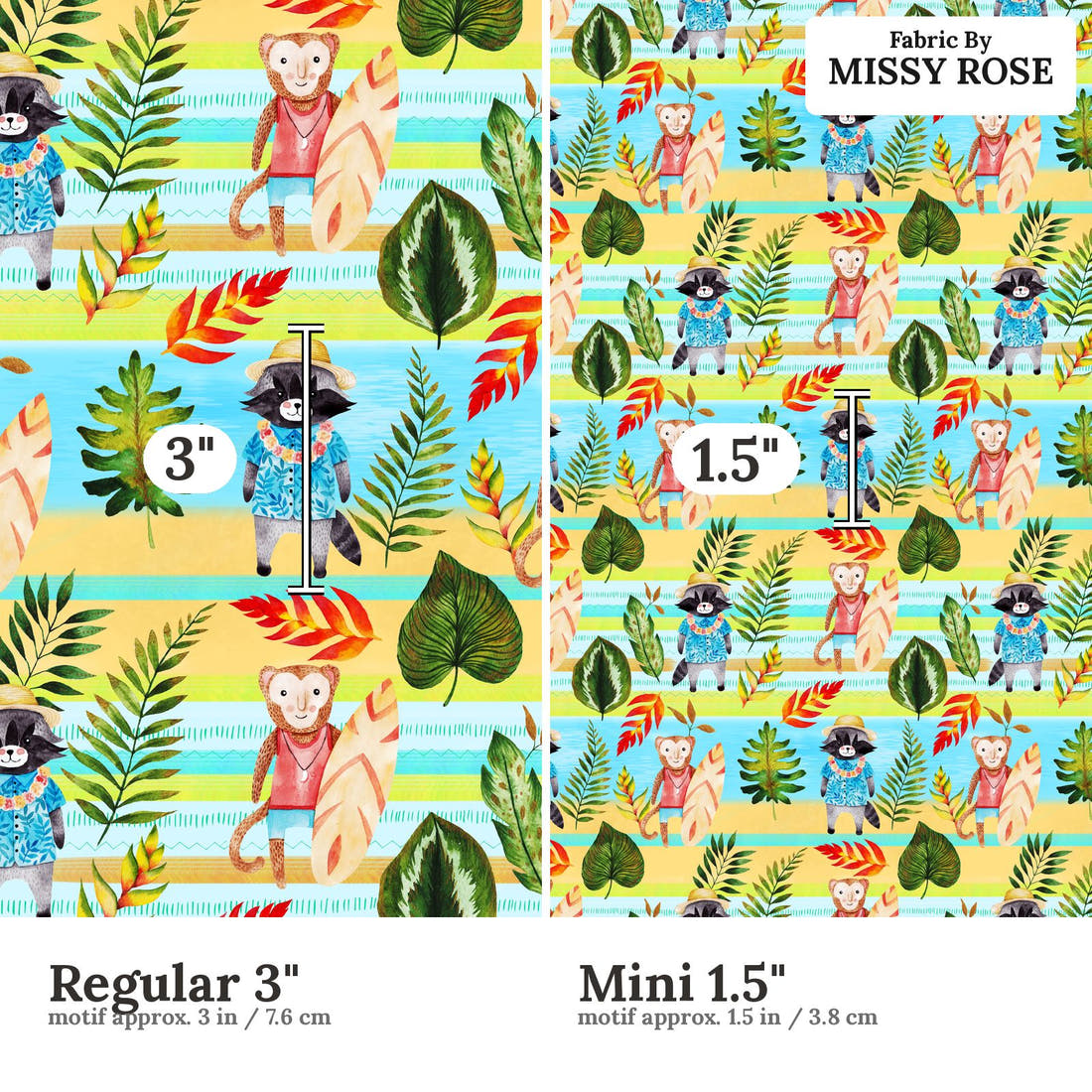 Design 646 Tropical Animals Fabric size comparison - print scale | Fabric by Missy Rose