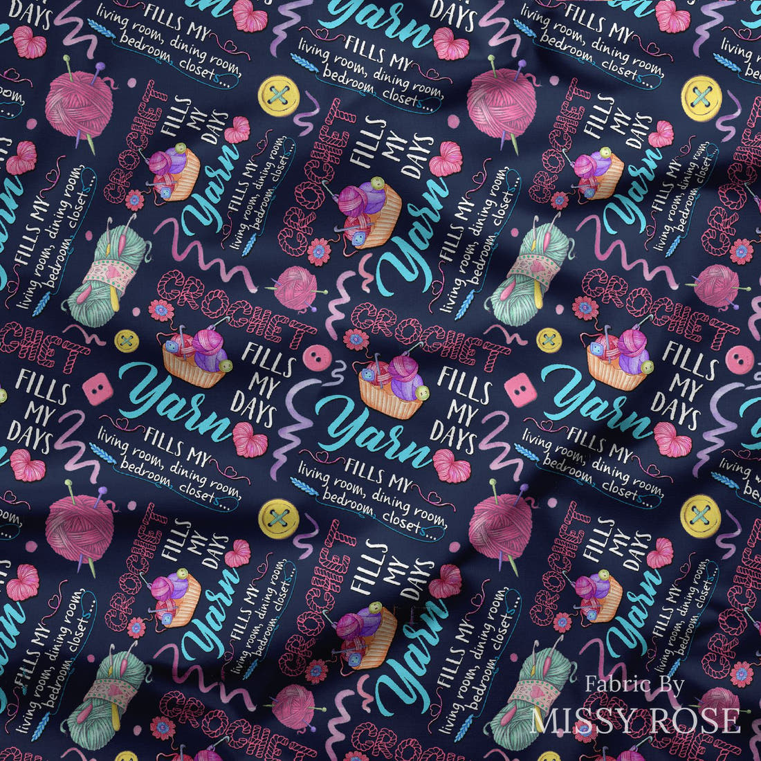 Design 647 Crochet Fabric draped fabric mockup – custom printed fabric by the metre | Fabric by Missy Rose