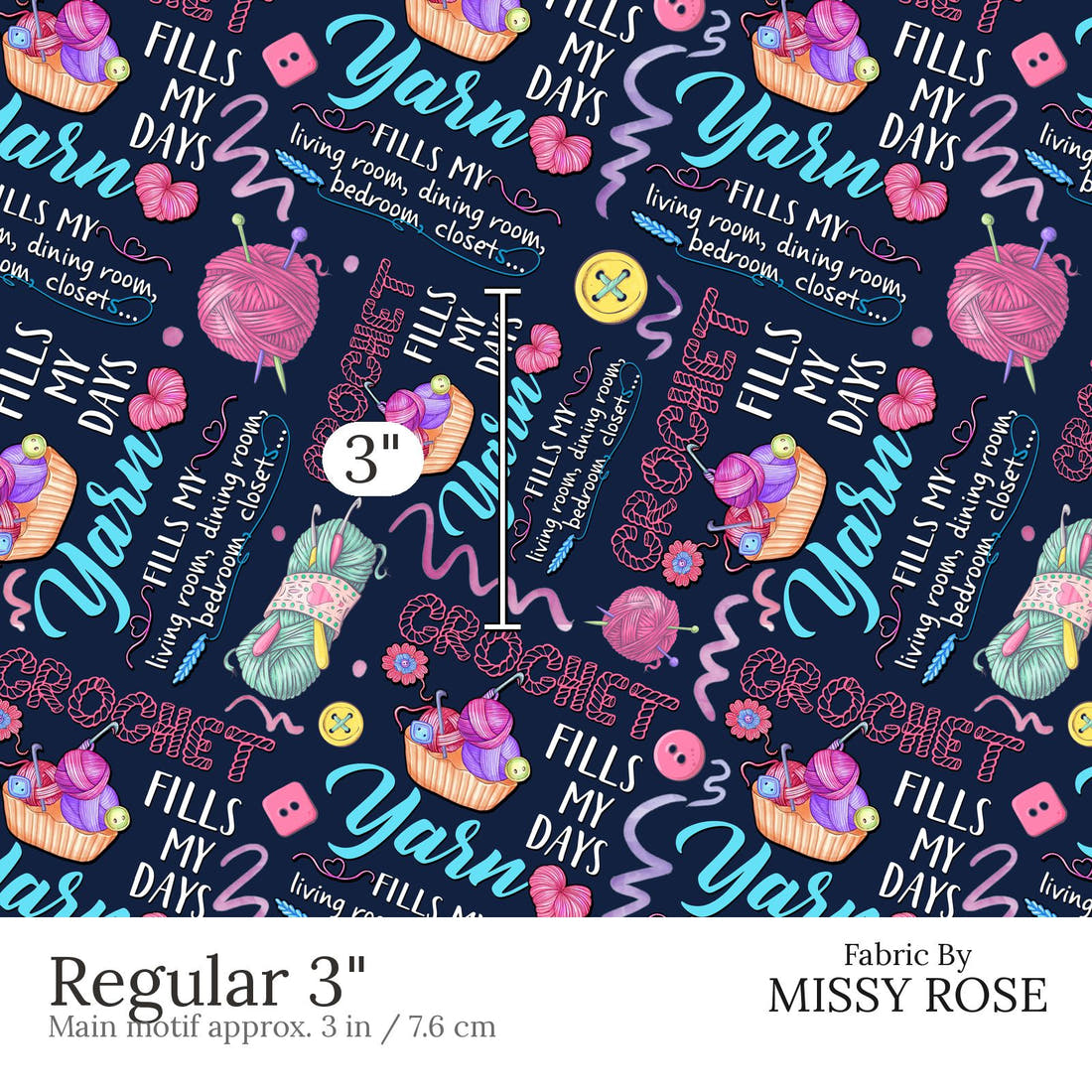 Design 647 Crochet Fabric Regular 3 inch print scale guide | Fabric by Missy Rose
