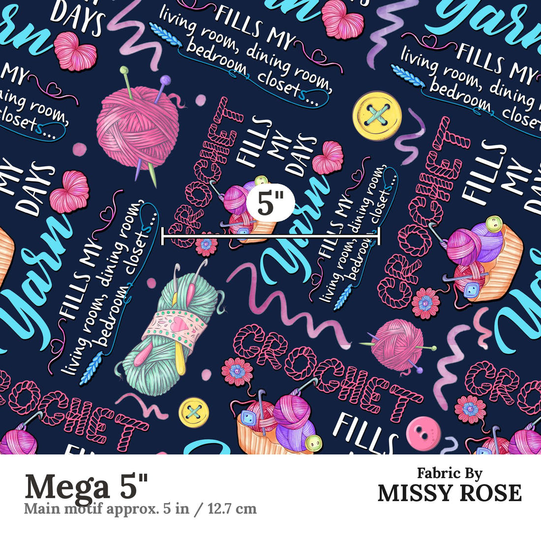Design 647 Crochet Fabric Mega 5" - print scale | Fabric by Missy Rose
