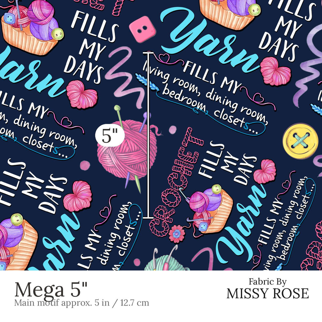Design 647 Crochet Fabric Mega 5 inch print scale guide | Fabric by Missy Rose